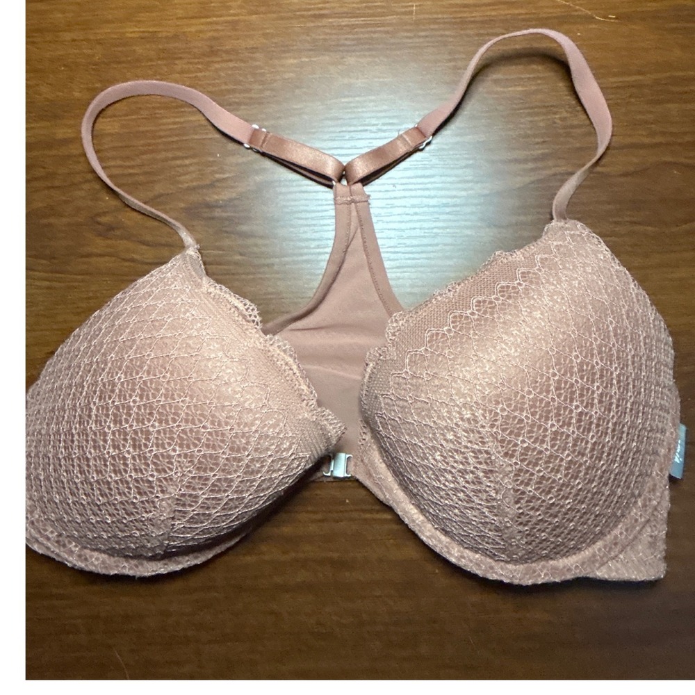 Aerie Everyday Plunge Bra 32B Rose Gold Lace Front Closure Racerback
